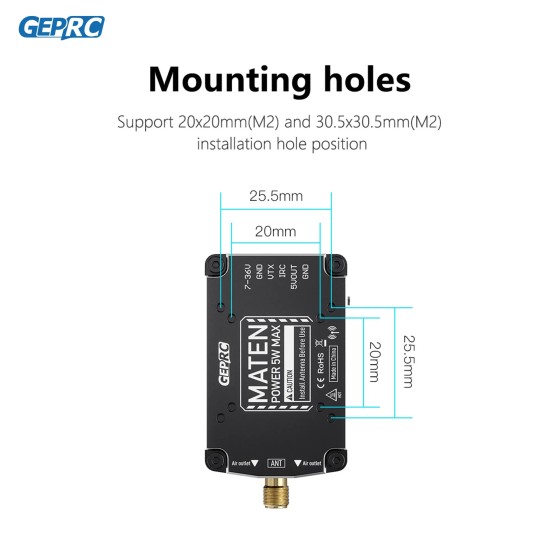 New GEPRC MATEN 1.2G 5W VTX PRO 5000mW Long Range Flight IRC Tramp VTX Control Protocol  for RC Quadcopter FPV Airplane Module